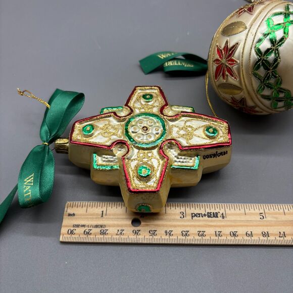 Waterford Holiday Heirlooms Ornament Set Celtic Cross Colleen Egg Poinsettia Top - Picture 4 of 12